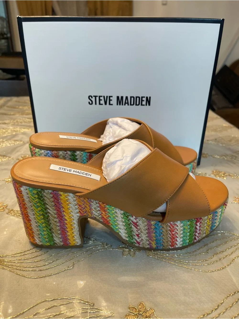 NWB Steve Madden women’s truthful crossband sandals raffia 90s style size 8